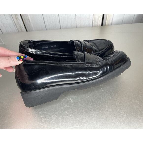 La Canadienne Halle Black Patent Leather Waterproof Penny Loafer Platform 9.5 - Picture 5 of 7